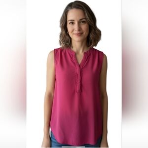 "Love Fire" Ladies (L) Cute Sleeveless Button Down Pink Top